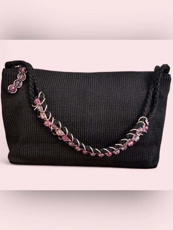 The Sak Handbags - The Sak Black Knit Bag with Beaded Chain Detail